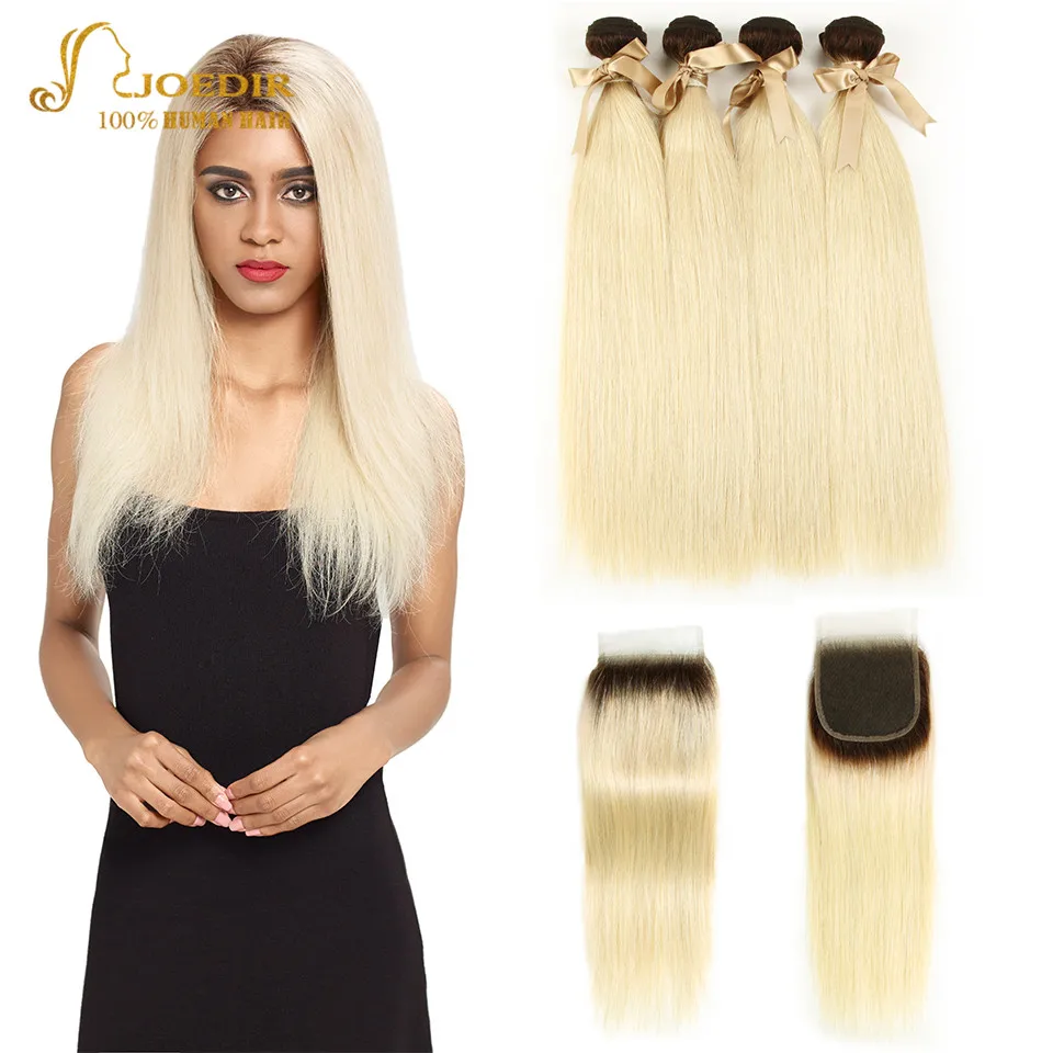 Joedir волосы перуанские прямые натуральные кудрявые пучки волос с закрытием T4 613