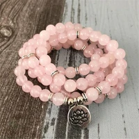 8mm pink crystal gemstone 108 beads mala bracelet lucky bless wristband healing chakas natural yoga wrist pray spirituality