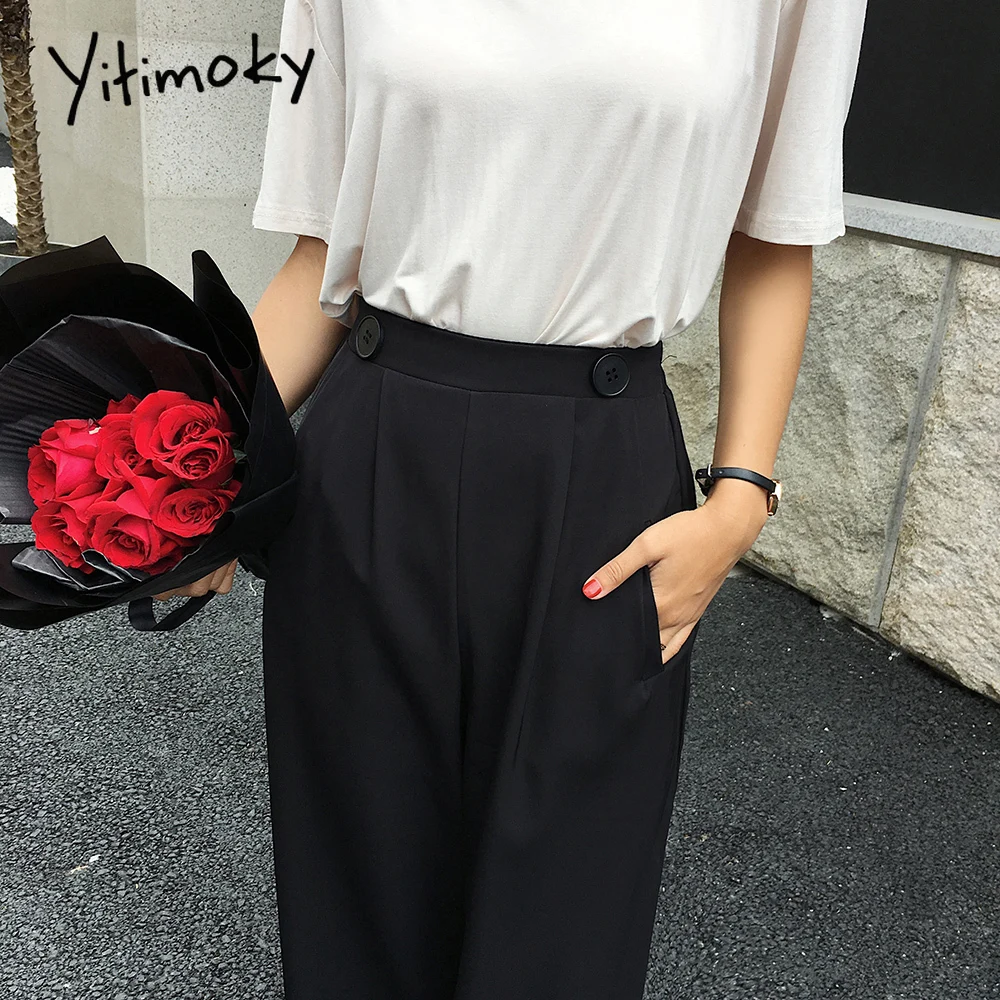 Брюки женские прямые в полную длину с эластичным поясом и высокой талией|Брюки| |