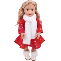 18 inch american girls doll dress new year lucky red snowflake skirtwhite scarf born baby toys accessories 43 cm boy dolls c739