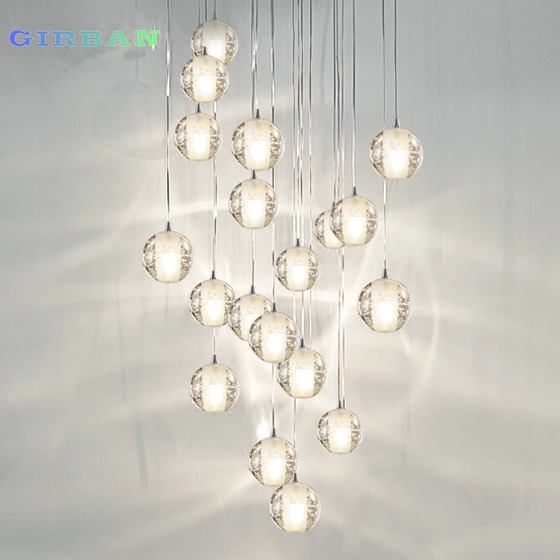 

Modern Chandelier Ball Hanging Lamp Crystal Glass G4 Light Hotel Villa LED Pendant Light Fixtures Indoor Lighting for Staircase