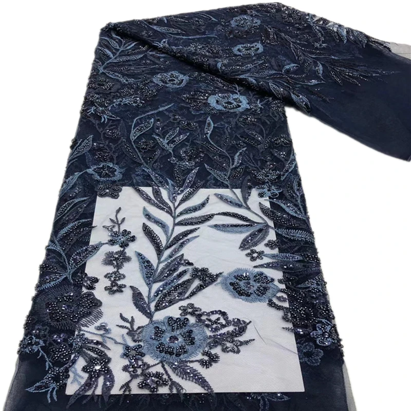 

Latest African Lace Fabric 2021 High Quality French Embroidery Sequins/bead Tulle Lace Fabric For Nigerian Party Dress XB-200