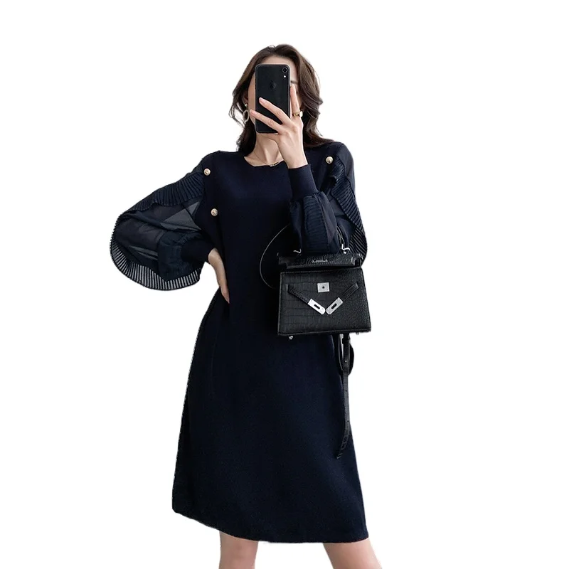 

С длинными рукавами и оборками для девочек женское платье пуговицы мини-платье в повседневном стиле на весну и осень; Одежда из шифона халаты Vestido Feminino T8511