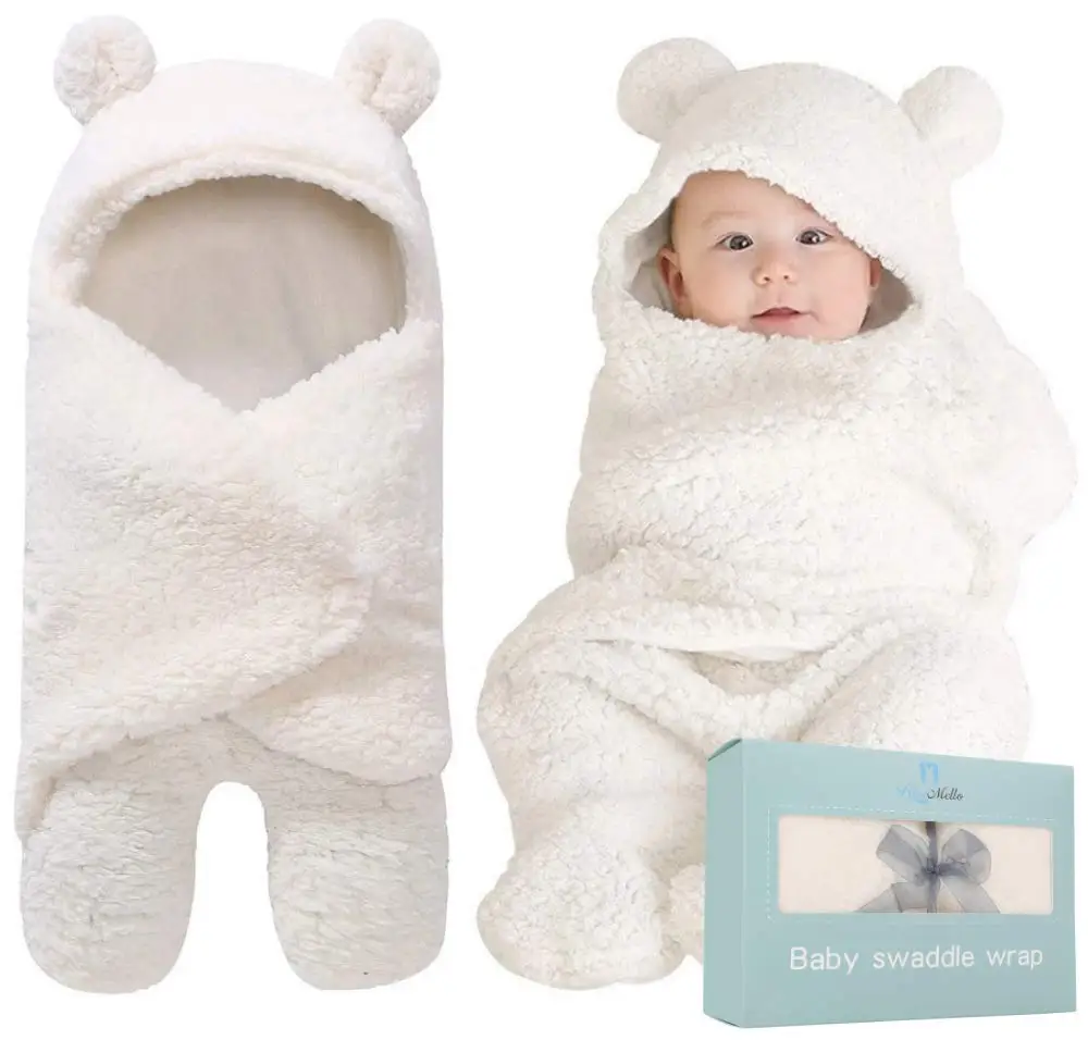 

2021 0-6 Months Autumn Baby Sleeping Bag For Newborn Baby Winter Lamb Plush Cute Solid Swaddling Wrap,Dropshipping
