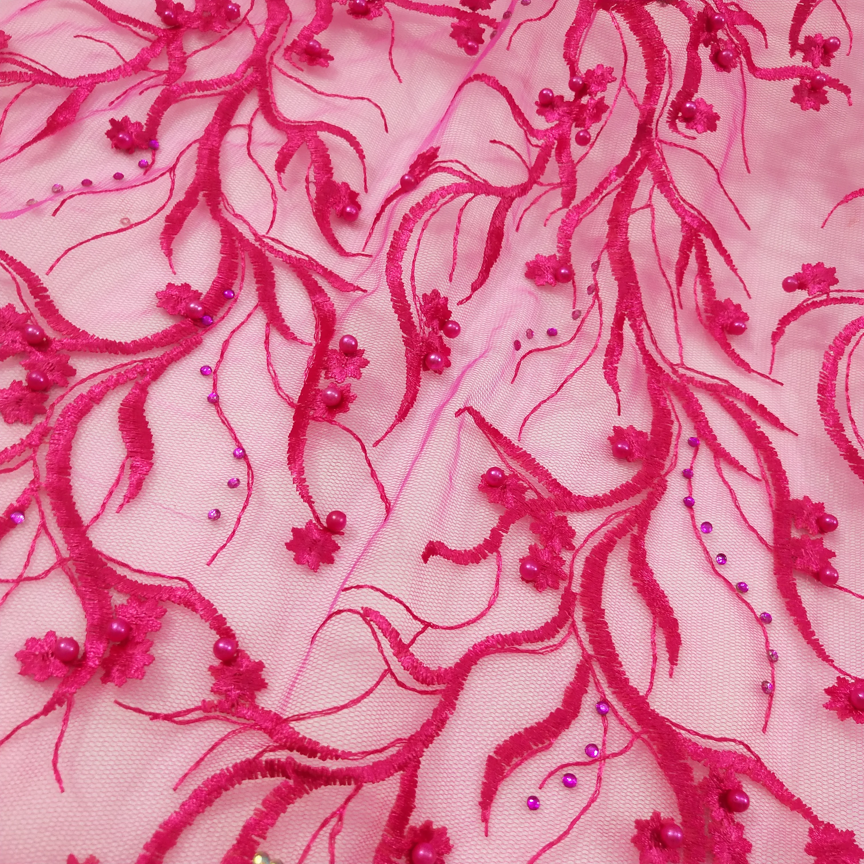 Тюль кружева золотые блёстки чистый белый бисером Fushia жемчуг стразы красные