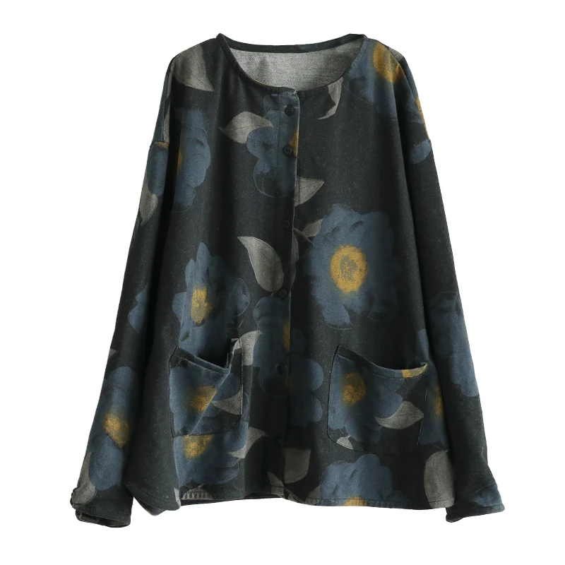 Женское пальто с длинным рукавом Johnature Осеннее хлопковое однобортное карманами и