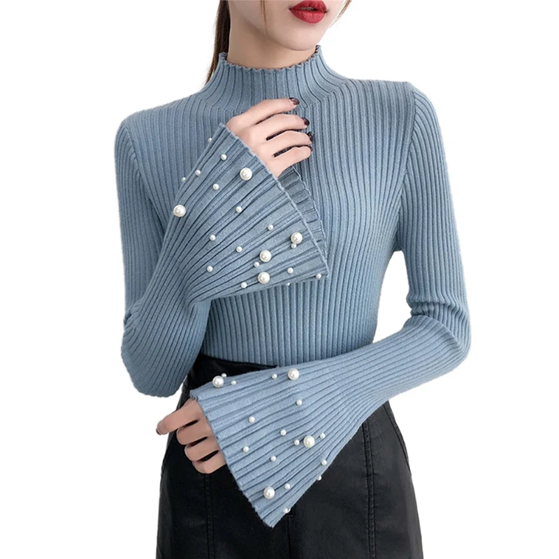 

X Sweaters Women's Sweater Winter Woman Autumn And Winter Plus Velvet Beaded Sweater 2019 New Pullover Knit Bottoming Shirt