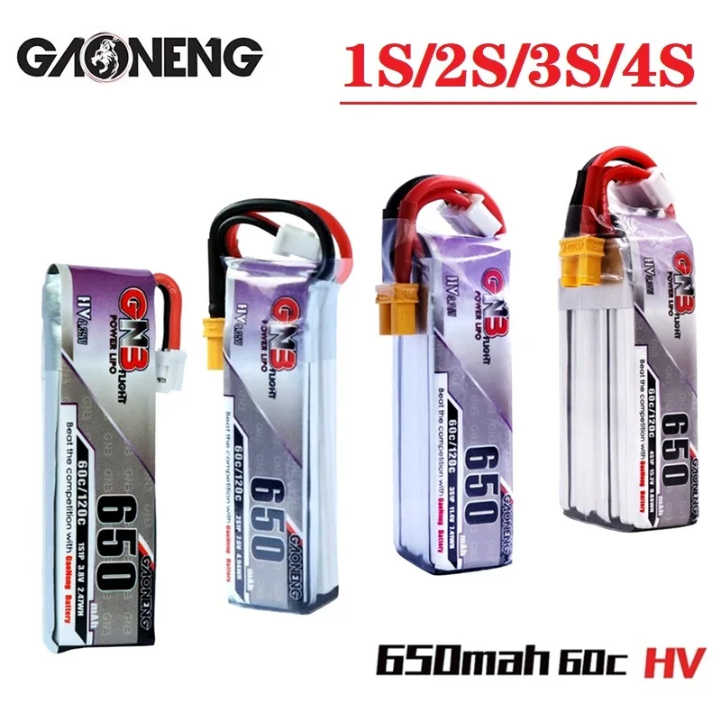 

2PCS MAX 120C Gaoneng GNB HV Lipo Battery 1S 2S 3S 4S 650mAh 60C With PH2.0 XT30 Plug For Emax Tinyhawk Kingkong LDARC TINY