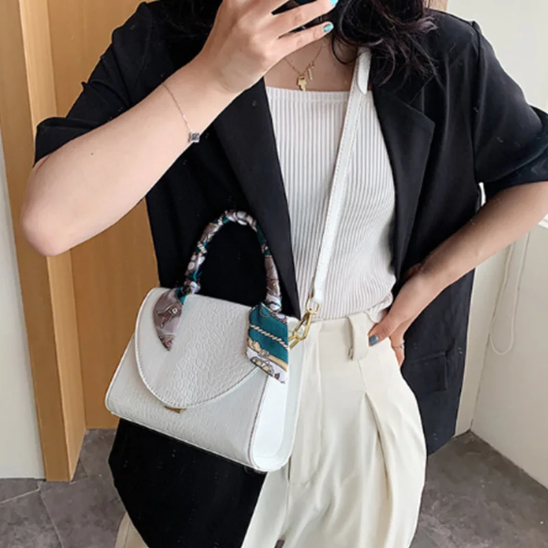 

Crocodile Pattern PU Leather Crossbody Bags for 2020 Female Shoulder Handbags Lady Totes with Scarves Design