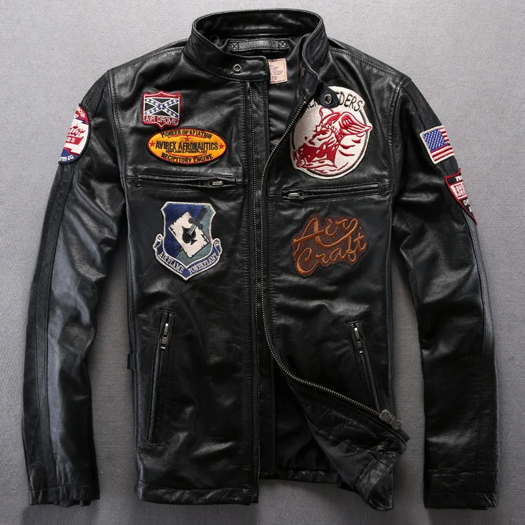 

2021 men's leather jacket stand collar casual leather leather jacket men's multi-standard embroidery sheep leather cowhide jacke