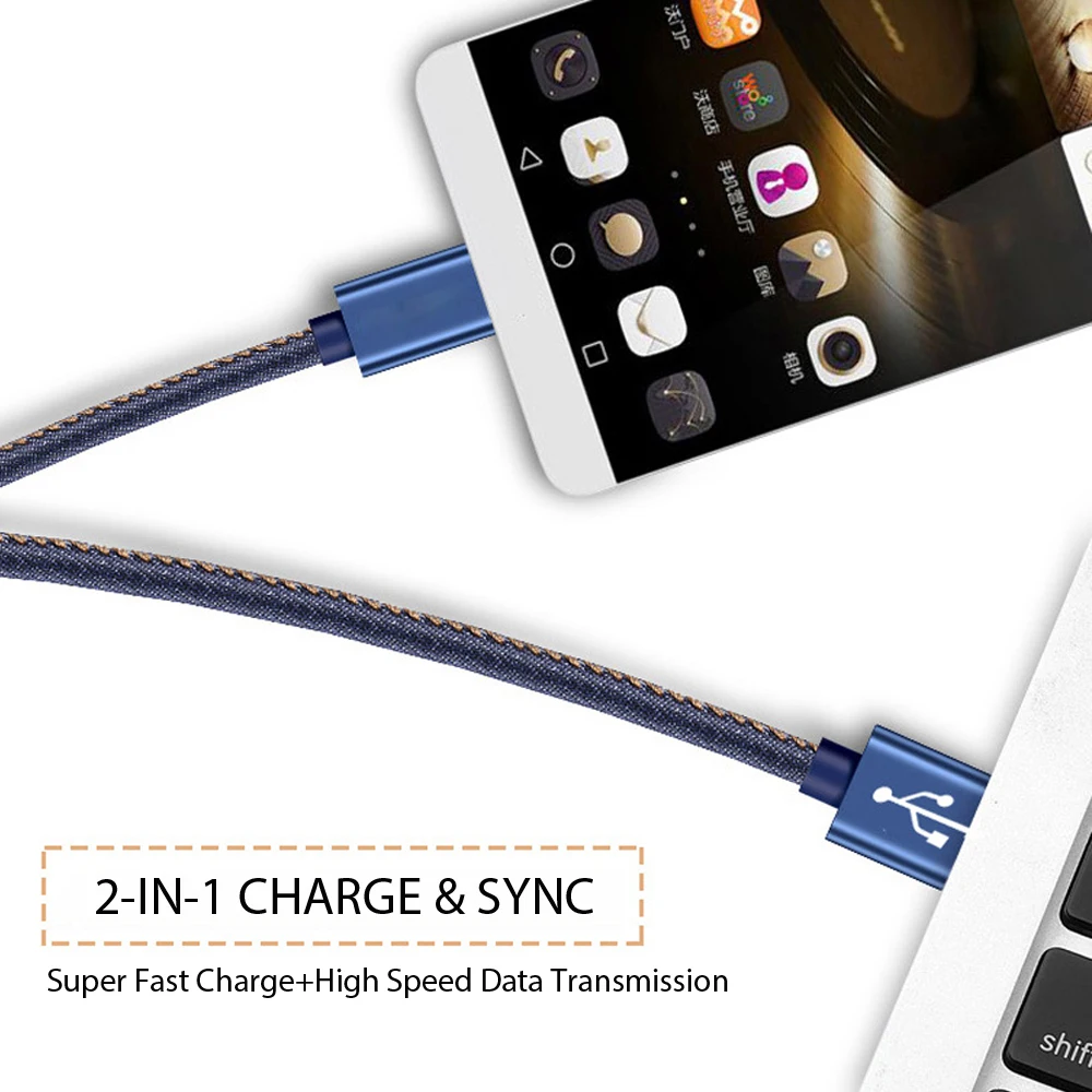 PUJIMAX 3 упаковки 2.4A usb type C кабель джинсовая плетеная Быстрая зарядка данных USB для
