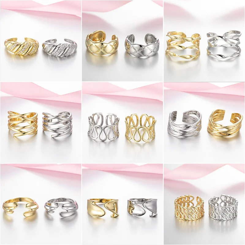 

New Ladies Ring Retro Hip Hop Simple French Light Luxury Ring Golden Geometric Opening Irregular Couple Ring Ring 2021 Trend
