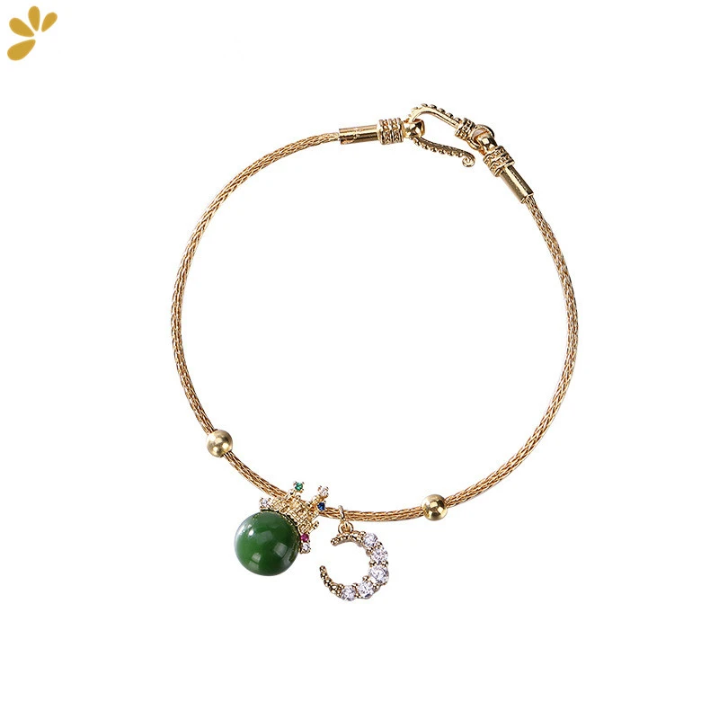 

925 Sterling Silver Bracelet Castle Moon Jasper Gold-plated Charms Bracelets Bangle Fine Jewelry for Women Trendy Gift Romantic