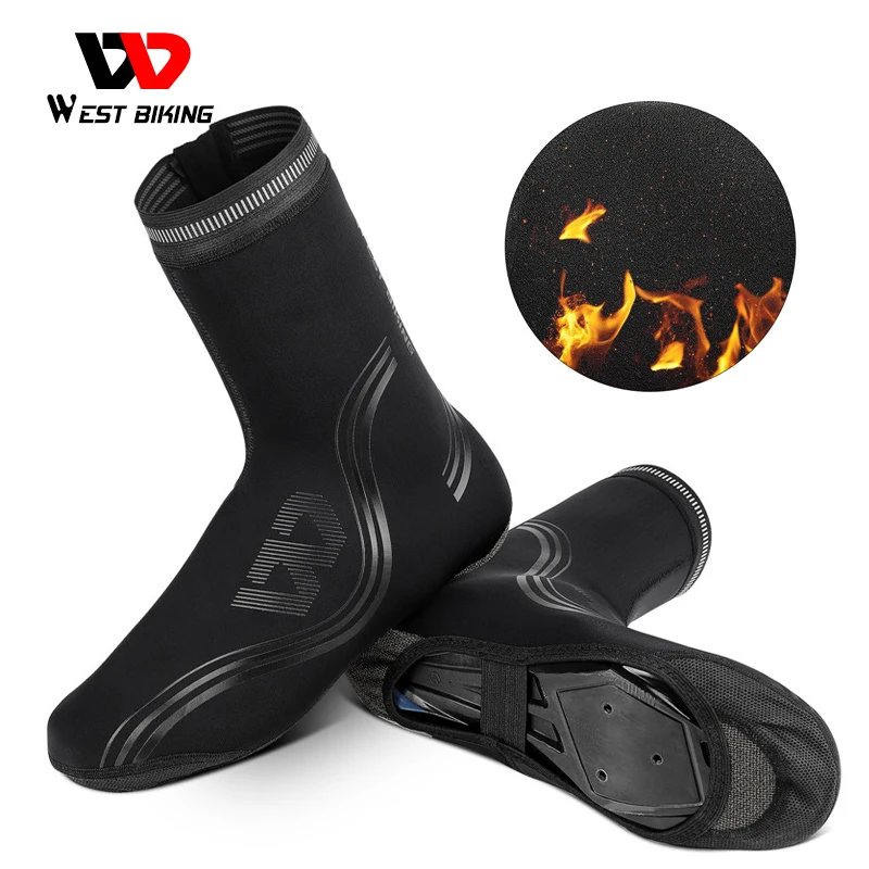 

WEST BIKING Winter Warm Cycling Shoe Covers MTB Road Bike Boot Covers Reflective Windproof Overshoes Toe Warmer Protector
