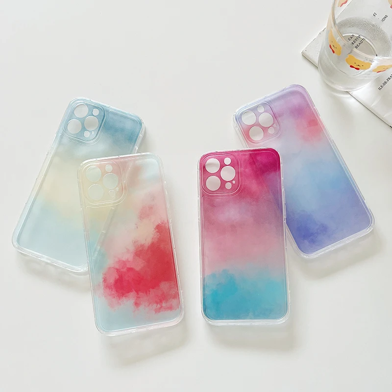 

For iPhone 12 11 Pro Max Cases Dreamy Watercolor Gradient Phone Case For iPhone X XR XS Max 7 8 Plus Clear Silicone Back Cover