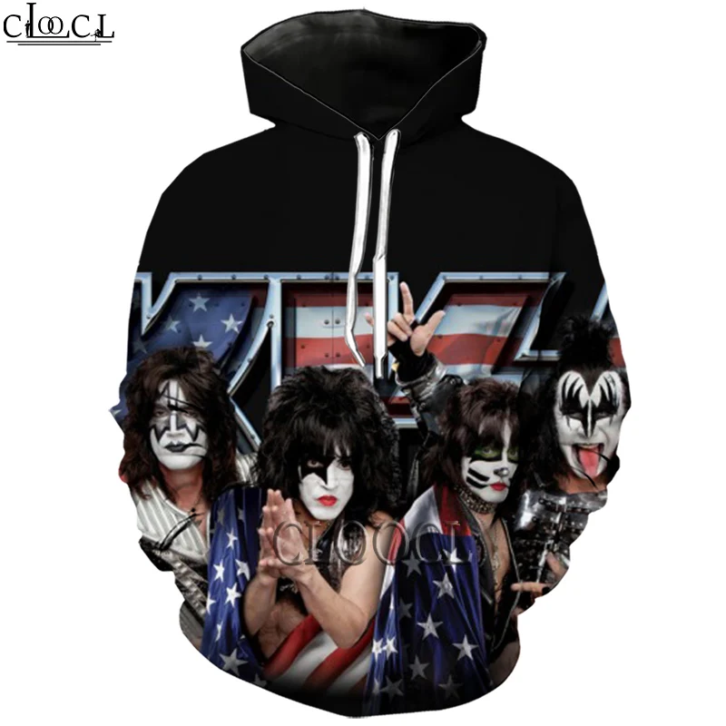 

HX Newest Men Women Casual Streetwear Heavy Metal KISS Rock Band Hoodies 3D Printed Hooded Pullover Hoodie Sportswear Tops