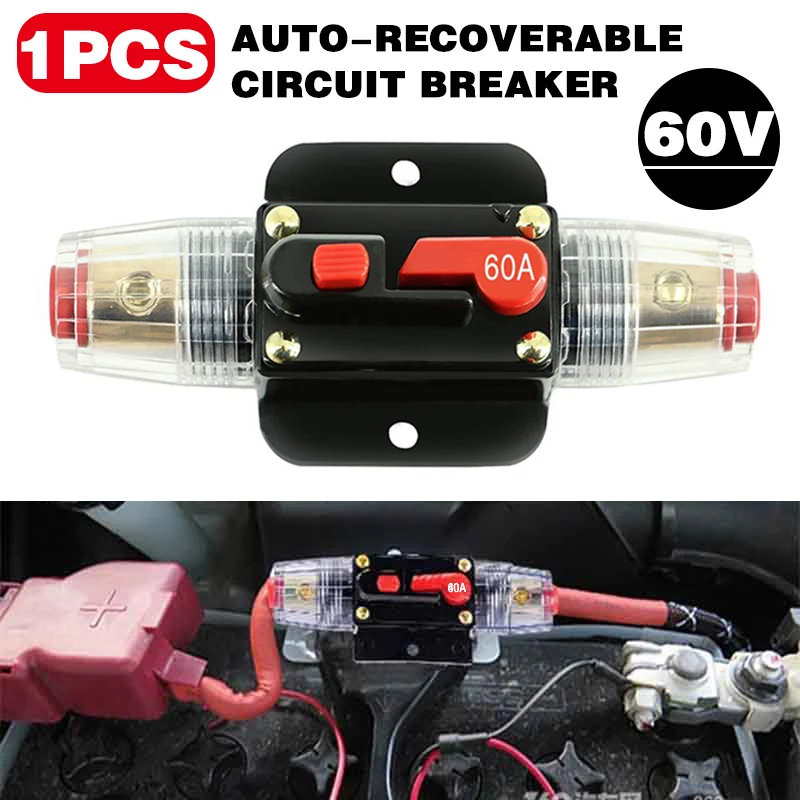 

For Auto Audio Aodification 1pc 60A 12V Car Truck Stereo Amplifier Circuit Breaker Automatic Reset Fuse Holder Switch Mayitr