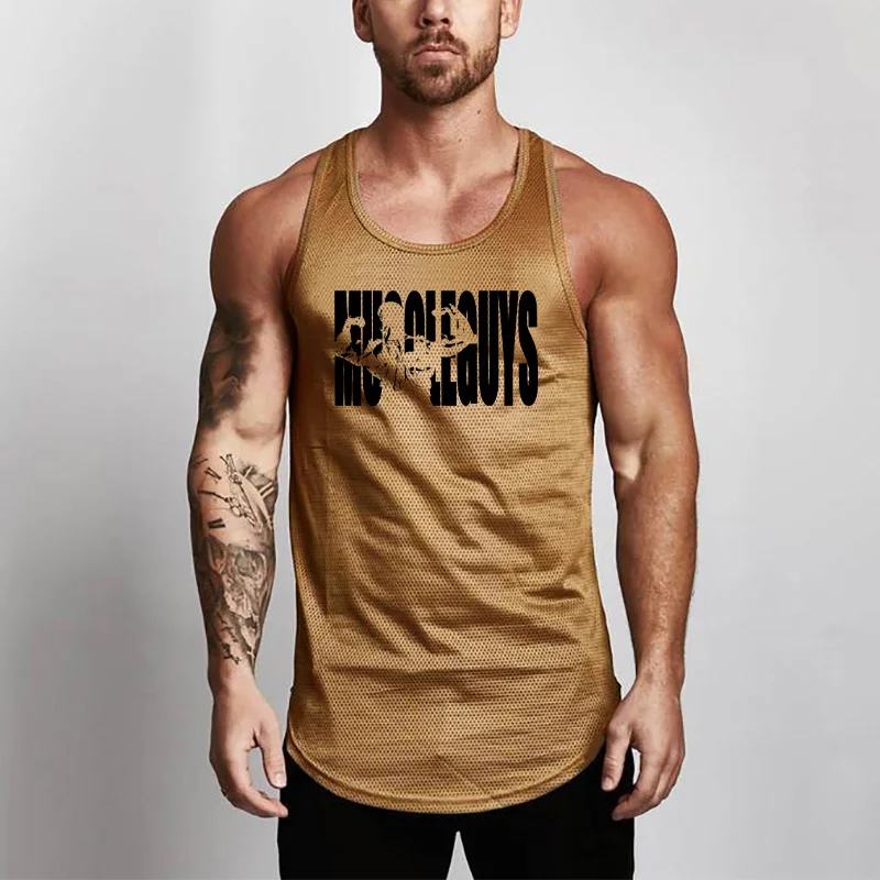 

New Mesh Mens Singlets Fashion Casual Sleeveless Shirts Tank Top Men Fitness Clothing Bodybuilding Workout Gym Vest Fitness Men
