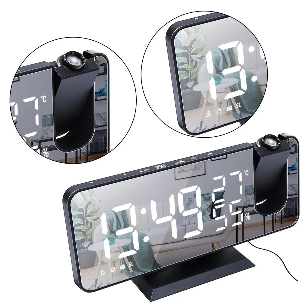 

LED Large Screen Display Temperature And Humidity Electronic Clock Radio Multifunctional Projection Alarm Clock