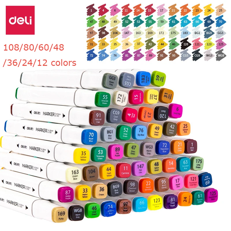 

Deli Markers Pen 12-60 Color Sketch Art Marker Brush Set Double Tips Alcoholic Pens For Artist Manga Markers Art Supplies School