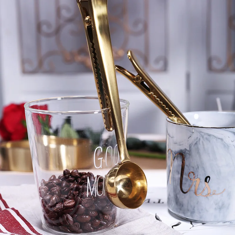 

Multifunction Stainless Kitchen Supplies Coffee Scoop Clip Milk Powder Food Packaging Seal Clip Tea Spoon Measuring Cup Spoon