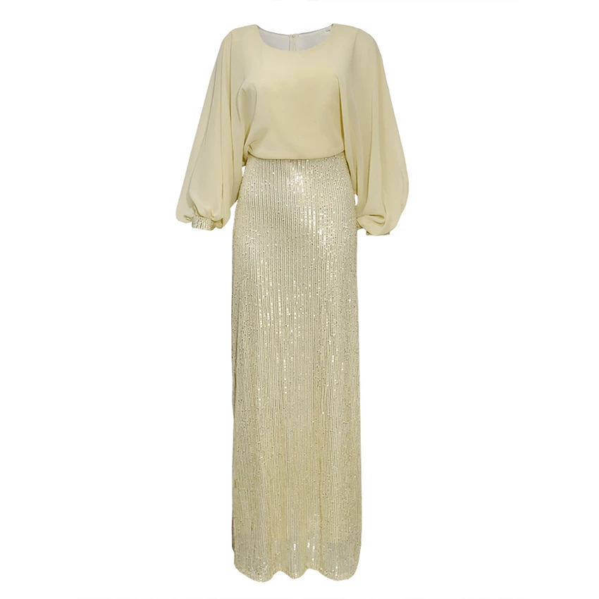 

Sequin African Women Evening Dress Plus Size Dashiki Bazin Traditional Vestido Long Sleeve Elegant Robe Chiffon Bodycon Dresses