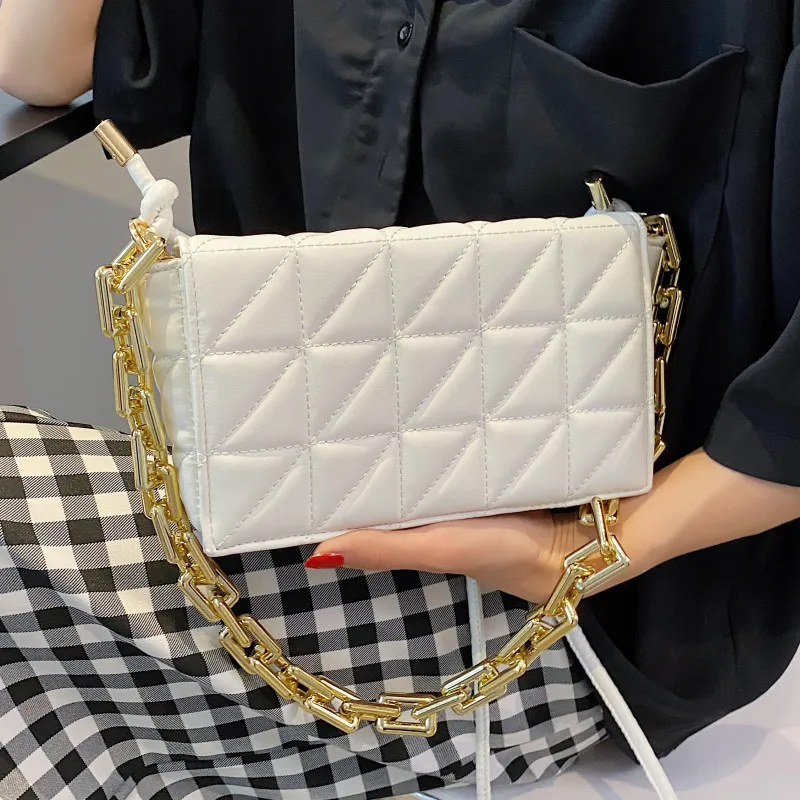 

Thick Chain Tote Bags for Women Luxury Leather Shoulder Handbags Quilted Crossbody Bag Ladys Sewing Thread Pattern Messenger Bag