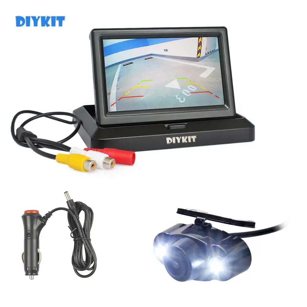 

DIYKIT Wired 5" Foldable Rear View HD Monitor Car Monitor Waterproof LED Color Night Vision Rear View Car Camera Parking System