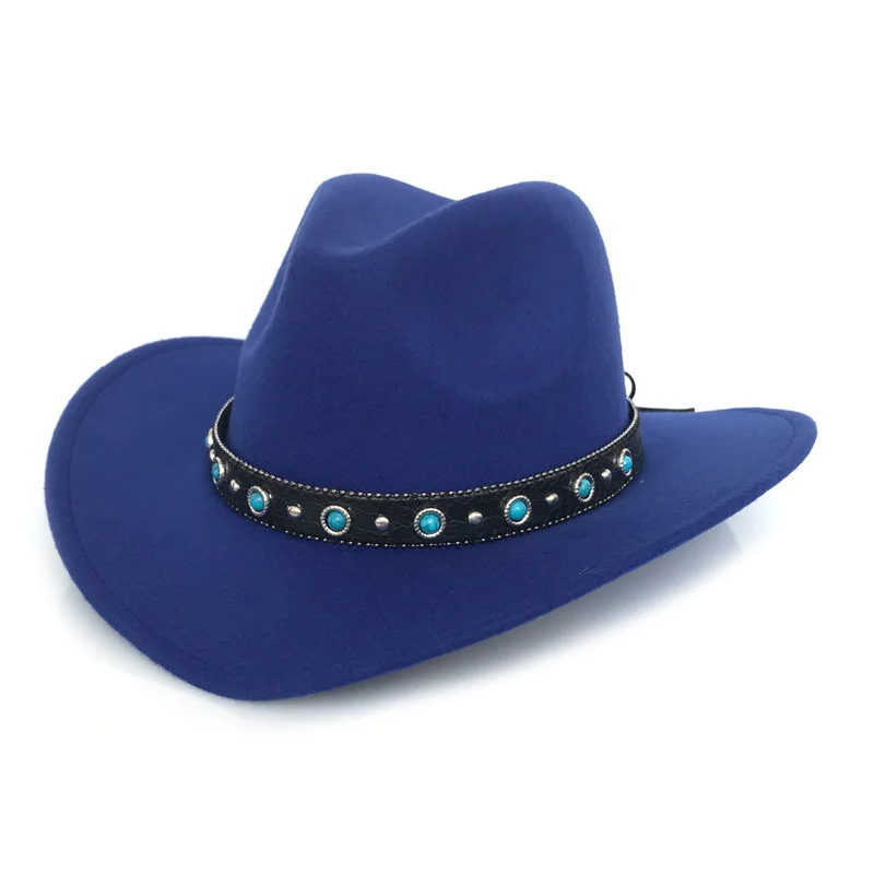 

Turquoise stone band cowboy hat jazz hat felt hat for women and men black wide brim hat lady fashion cap western cowboy