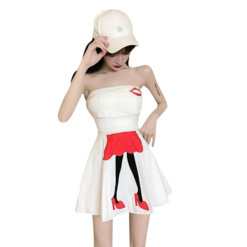 

2021summer New Sexy Elegant Backless Small Waist-Tight Slim Fit Tube Top Short A- Word Dress for Women