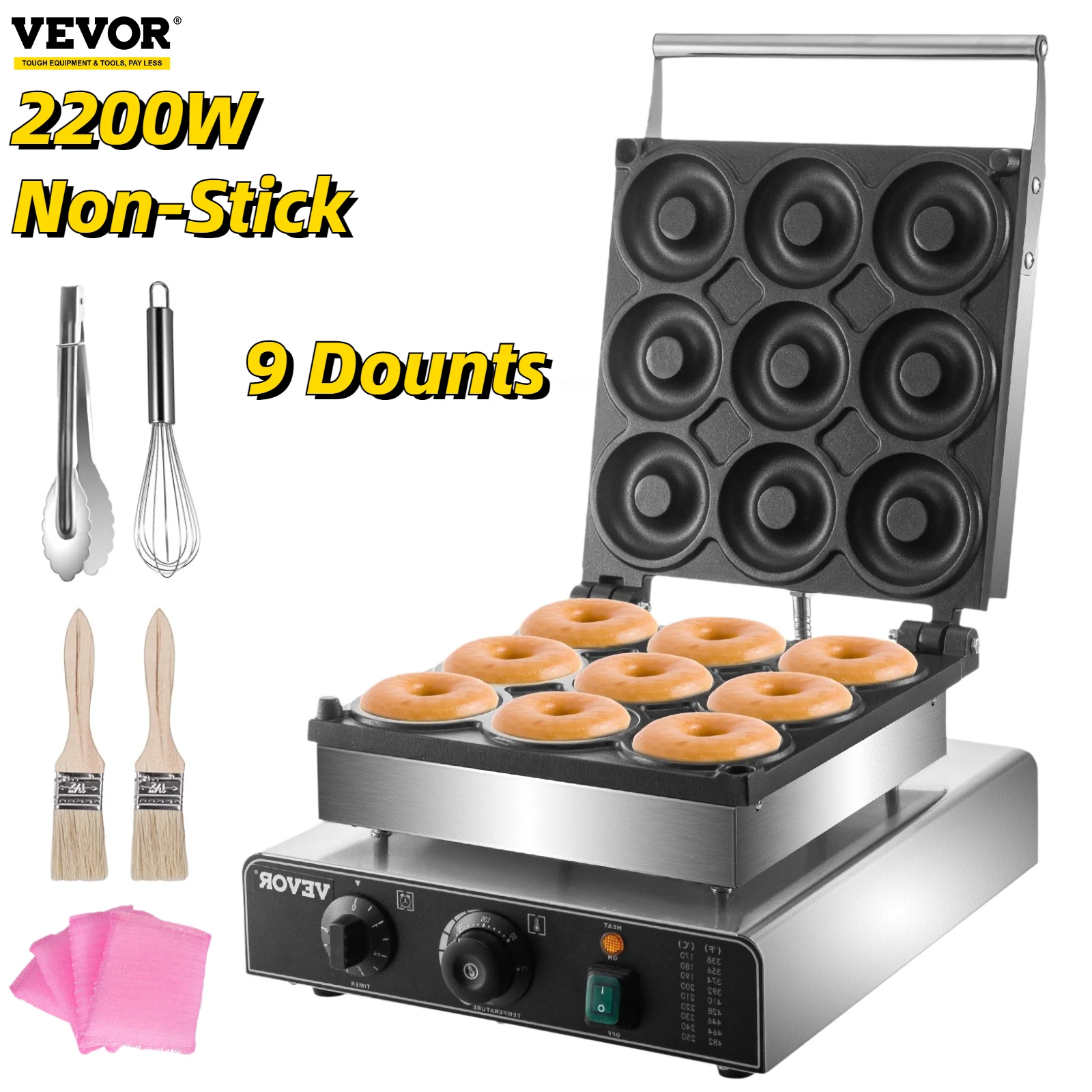 VEVOR Commercial Electric Waffle Maker Professional 9cm Donuts Making Machine 9PCS Circle Rings Double-sided Heating Gaufriers