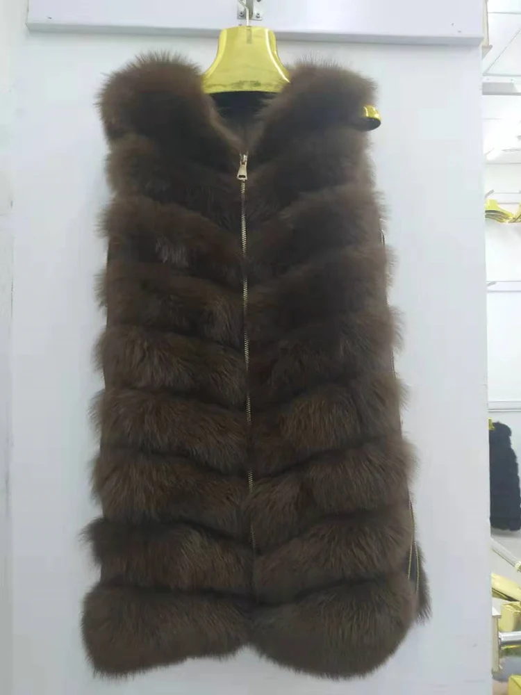 Deep drill New Fashion Fox Fur Vest Zipper Real Fur Jacket Female Winter Warm Fur Coat High Quality Leather Vest Fur Fox - Цвет: Deep drill