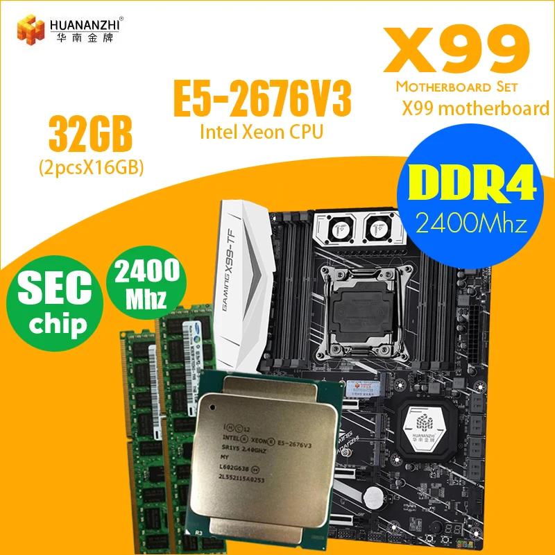 X99 материнская плата DDR4 и DDR3 LGA2011 3 LGA 2011 Intel Xeon E5 2676 V3 32 Гб (16 * 2 шт) 2400 МГц память