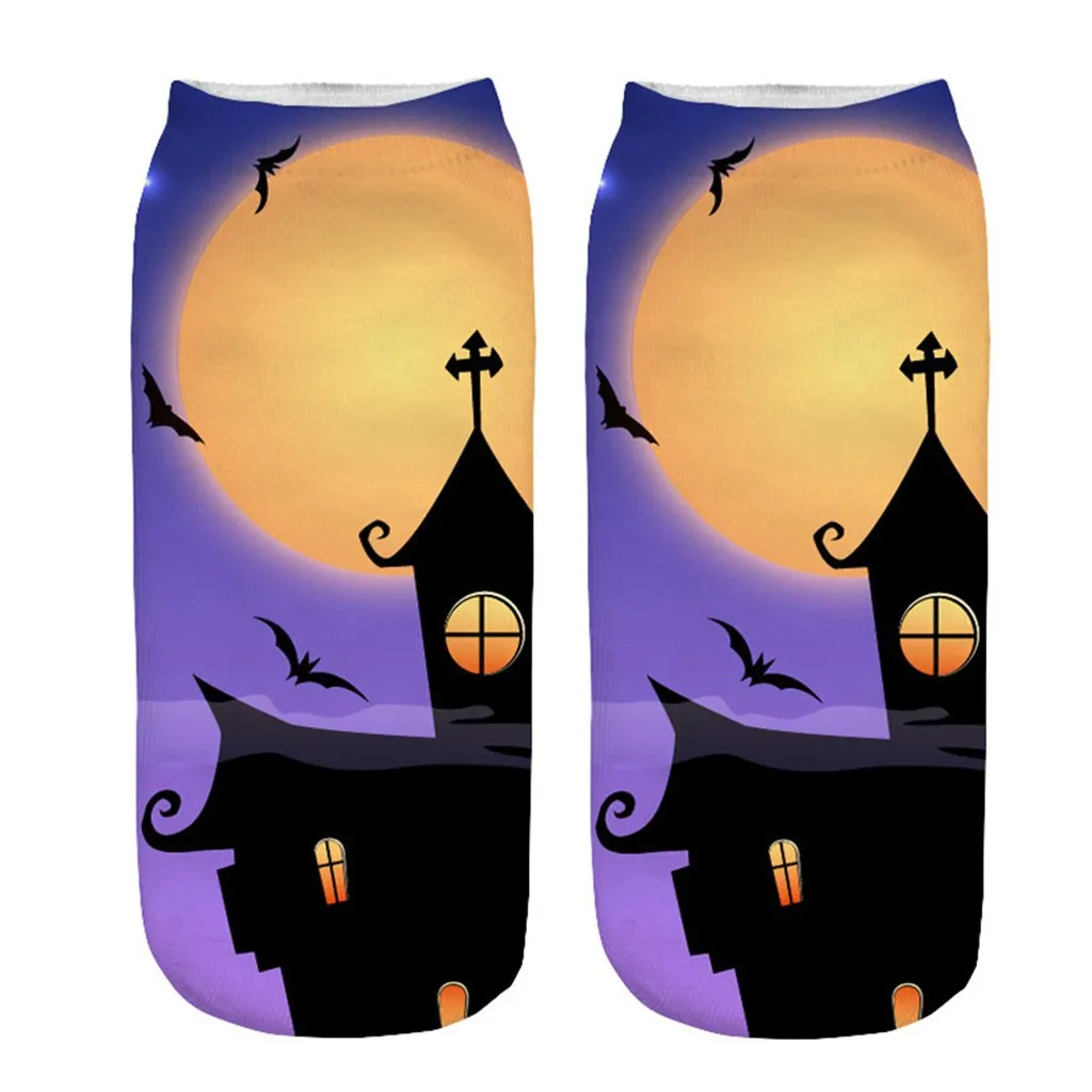 Носки Хэллоуин с 3D принтом счастливый Тыква фонарь ведьма замок летучая мышь