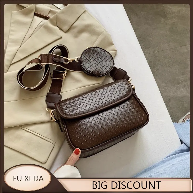 

2021 модная сумка через плечо для женщин, кошельки и сумочки из искусственной кожи на широком ремешке, Женская винтажная черная сумка через пл...