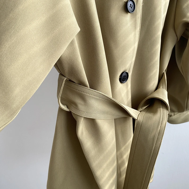 

Casual Women Short Trench Coat Vintage Loose Windbreaker Spring Autumn Coat Female O-neck High Waist Outwear 2020