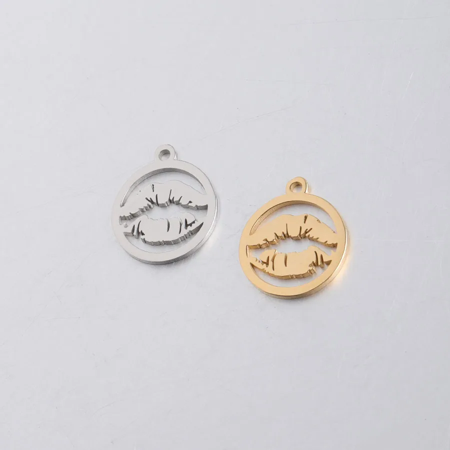 

50pc 17*15mm Stainless Steel Mirror Polish 3Color Hollow Mouth Lip Charm Cut Shape DIY Necklace Handmade Craft Wholesale
