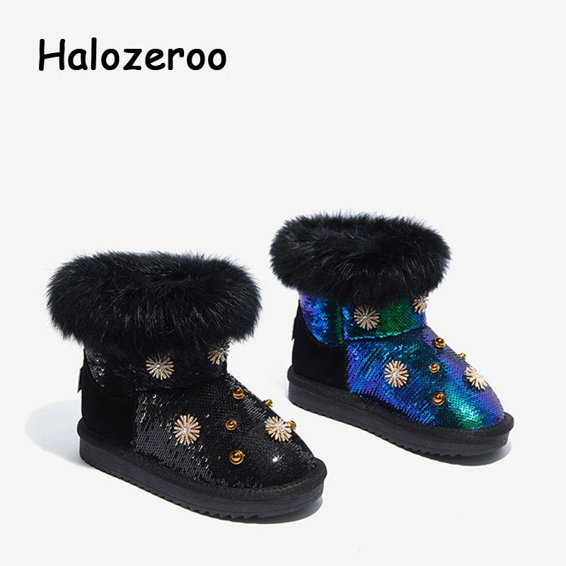 Новинка зимние детские ботинки на меху ботильоны со стразами для маленьких