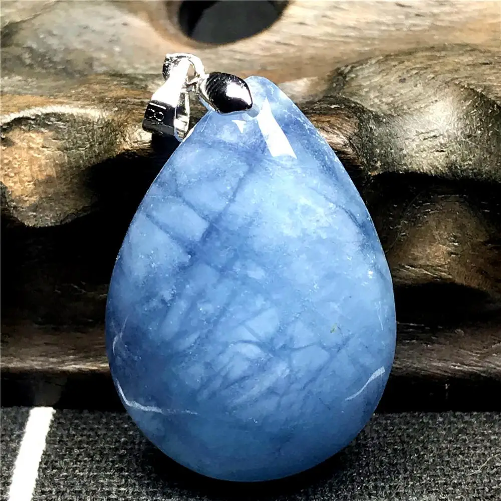 

Top Natural Ocean Blue Aquamarine Necklace Pendant For Woman Man Crystal Silver 32x23x9mm Beads Water Drop Stone Jewelry AAAAA