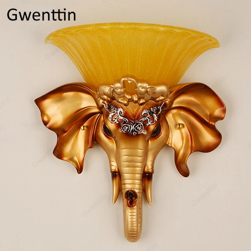 Европейский Винтажный настенный светильник с изображением слона золотой из