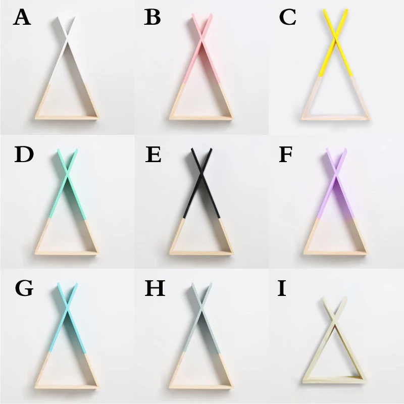 

Home Baby Room DIY Decor New Nordic Style Wooden Triangle Shelf Lovely Colors Shelf Wall Hanging Trigon Storage Shelf