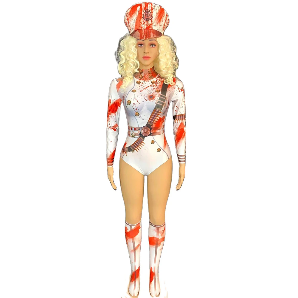 

Long Sleeve Sknny Elastic Police Bodysuits Fashion Role-Playing Costumes For Women Halloween Ladies Wear Cop Outfit
