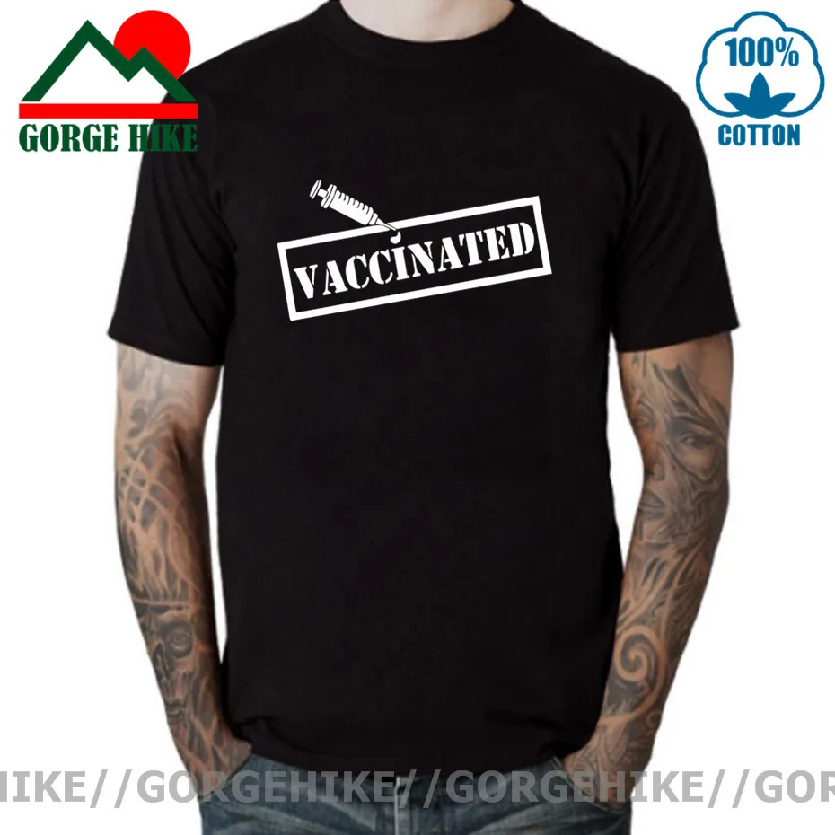 

GorgeHike Vaccinated T Shirt men Funny Graphic Printing Tshirt 100% Cotton Comfortable Summer Short Sleeve Premium Tee Camisetas