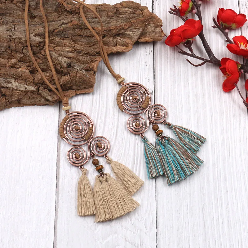 

Women Charm Vintage Bohemian Ethnic Tassel Pendant Necklace Choker Long Leather Sweater Rope Chain Clothing Jewelry Accessories