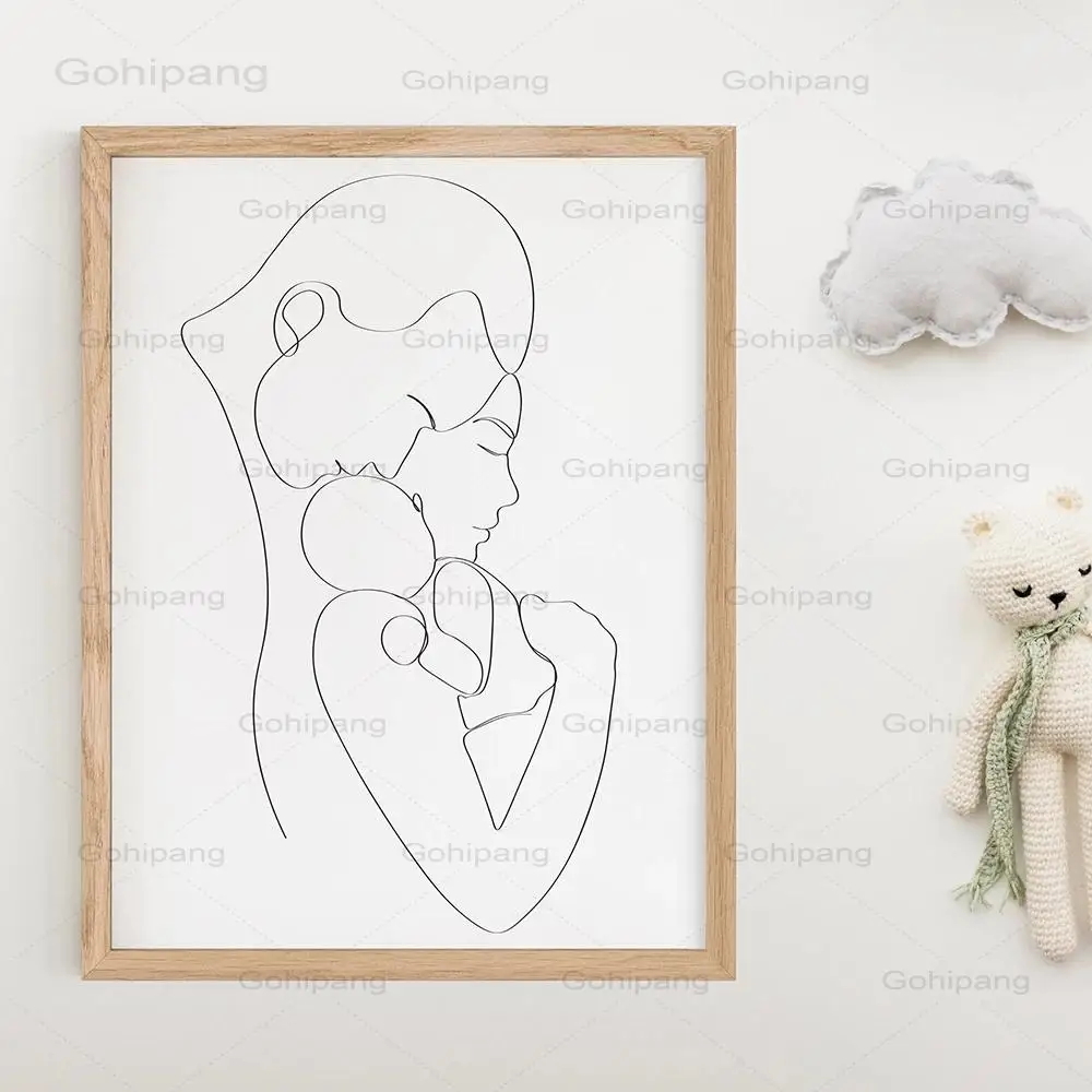 Семейные Портретные линии рисования плакаты абстрактные мама папа ребенок