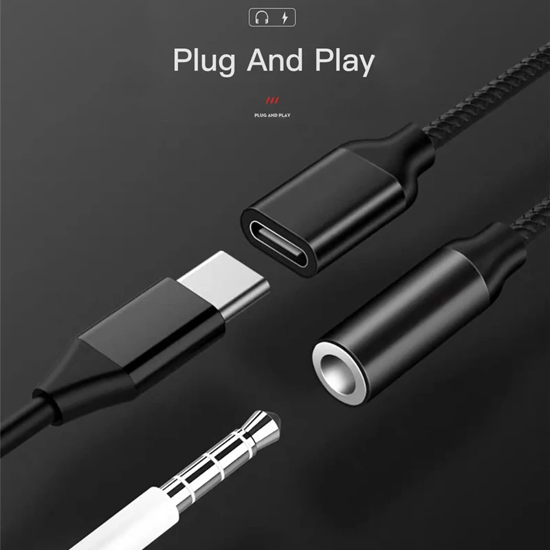 Аудиоадаптер 2 в 1 с разъемом USB Type C на 3 5 мм для зарядки наушников аудиокабель AUX