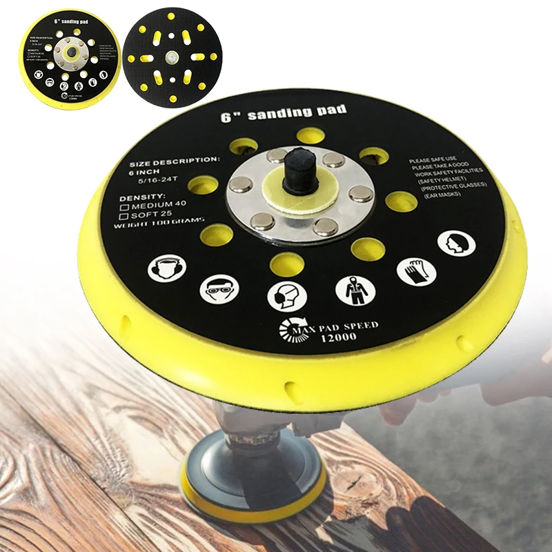 

6 Inch Dual Action Hook Loop Orbital Sander Backing Pad with 17 Holes Sander Backing Pad Black Yellow Plastic for Orbital Sander