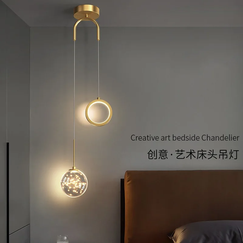 

Creative Modern Pendant Lamp Bedroom Bedside Chandelier Modern Minimalist Nordic Room Warm Reading LED Round Art Chandelier