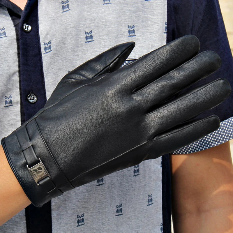 

Men's Winter Gloves Washed Leather Touch Screen Warm Gloves Riding Plus Velvet Business Mittens Elegant Leather Gloves
