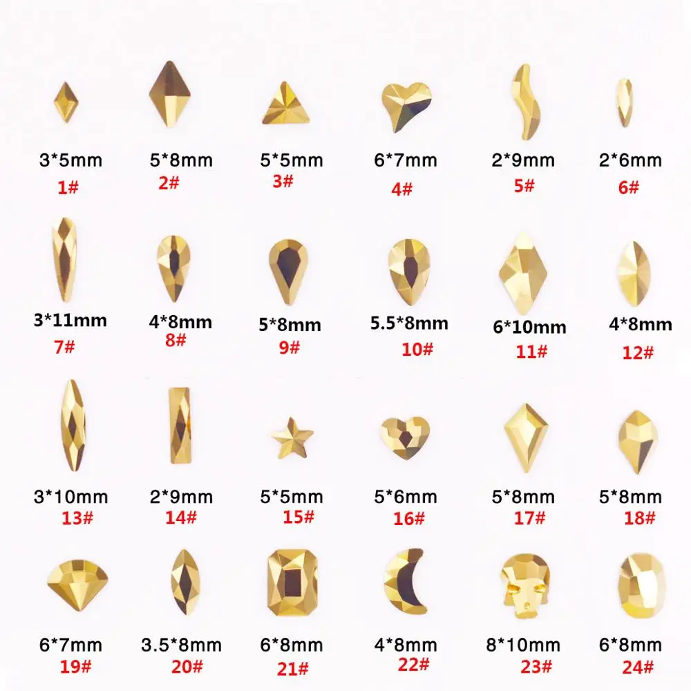 Новое поступление 24 вида золотые стразы без горячей фиксации кристаллы для